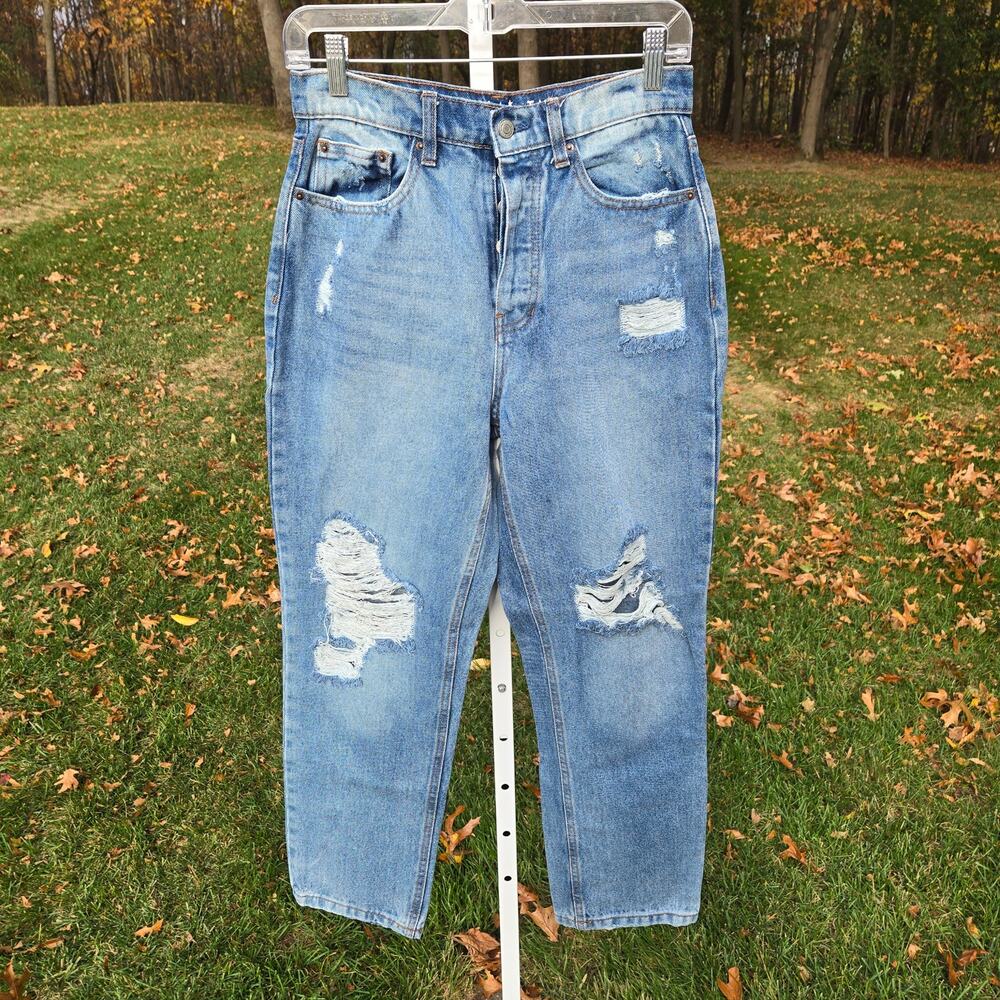 Vanilla Star Women's 90s Straight Button Fly Jeans Ripped Distressed size 5